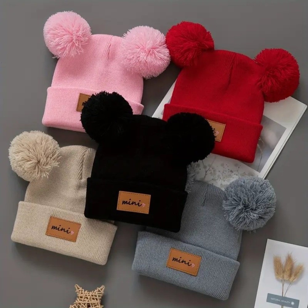 Baby Hat Beanie - Вязаная шапка с двойным шариком для
