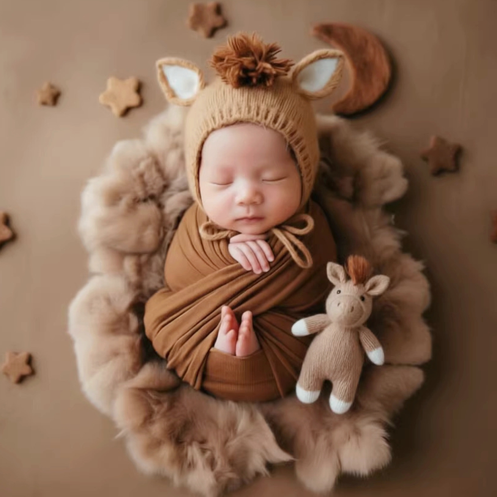 Baby Hat Beanie - Вязаная шапка-лошадка с куклой, реквизит для